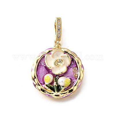 Латунные подвески с микропаве из кубического циркония и эмали KK-R222-09G-03-1