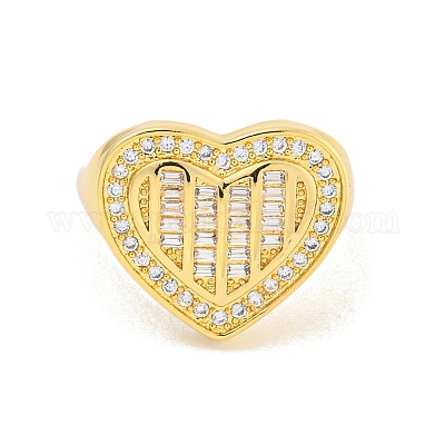 Кольца-манжеты на палец с сердечком из латуни с микро-паве и прозрачным фианитом для женщин RJEW-C103-08G-1