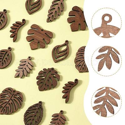 18 шт. подвески из натурального орехового дерева в 9 стилях WOOD-FS0001-48-1