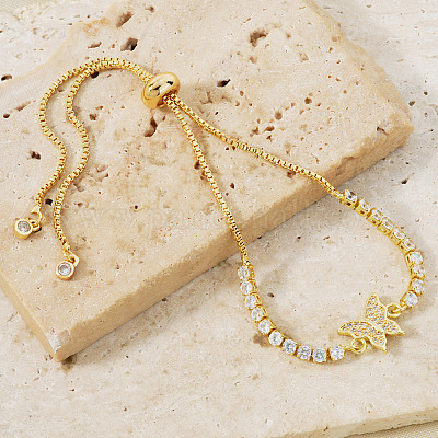 Элегантные регулируемые браслеты-слайдеры из латуни с кубическим цирконием в форме бабочки EV9308-1