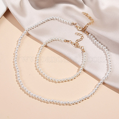 Наборы ожерелий и браслетов из круглых бусин с имитацией пластикового жемчуга для женщин FS-WGAA84E-01-1