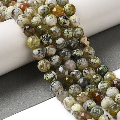 Нити окрашенных и нагретых натуральных агатовых бус с огненным кракелюром G-P539-C01-03-1