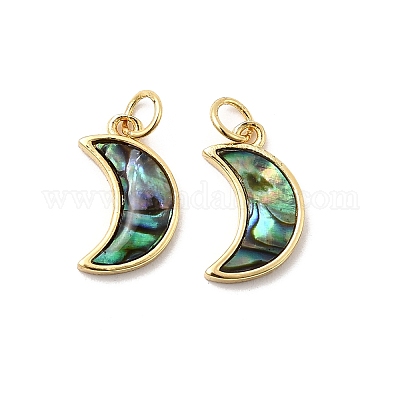 Подвески в форме луны из эпоксидной смолы и натуральной ракушки пауа KK-K384-10G-1