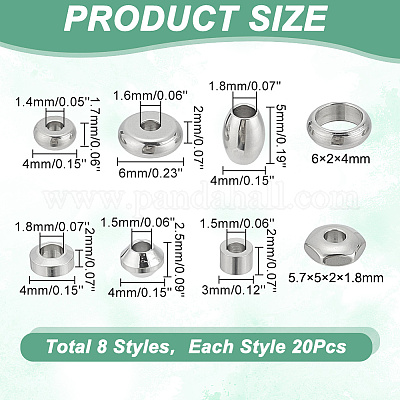 160 шт. 8 стиля 304 нержавеющая сталь разделительные бусины STAS-AR0001-75-1
