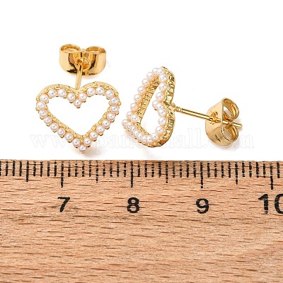 Серьги-гвоздики в форме сердца из искусственного жемчуга из латуни EJEW-K267-36G-1