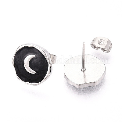 Серьги-гвоздики с эмалью из нержавеющей стали 304 «самородки с луной» EJEW-T047-19P-1