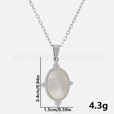 Ожерелья с геометрическим овальным кулоном из нержавеющей стали 304 с натуральными белыми ракушками AX5214-2-1