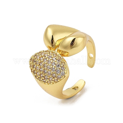 Латунные кольца-манжеты с микропаве и прозрачным цирконием для женщин RJEW-S622-07G-1