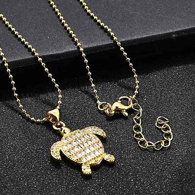Летние пляжные латунные ожерелья с подвеской в виде черепахи из кубического циркония для женщин NJEW-U039-02G-02-1