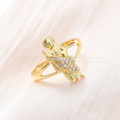 Латунные кольца-манжеты с микропаве и прозрачным цирконием для женщин RJEW-U047-05G-1