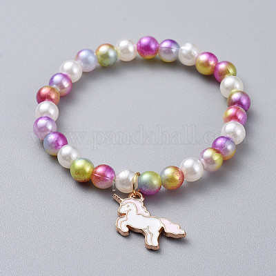 Children's Sterling Silver Pink Unicorn Bracelet for Little Girls Med (1-5 Years)