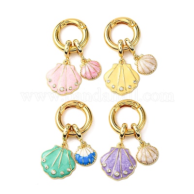 Подвесные украшения в форме двойной раковины из латуни с микропаве из прозрачных кубических цирконий и эмали KK-C119-04G-1