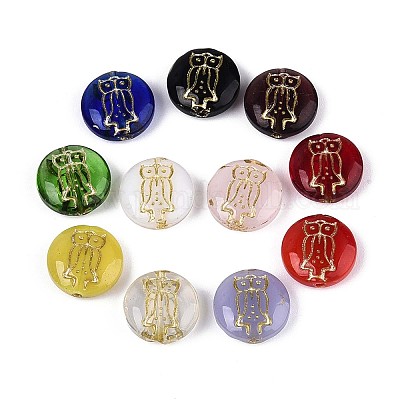 Плоские круглые стеклянные бусины в форме совы GLAA-T025-45M-1