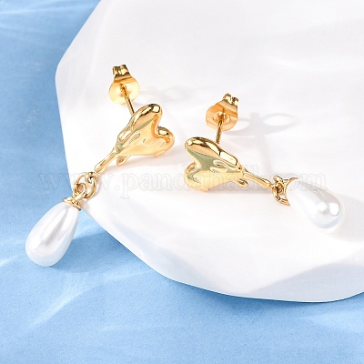 Серьги-гвоздики из пластика с имитацией жемчуга из нержавеющей стали 304 EJEW-Z118-06G-1