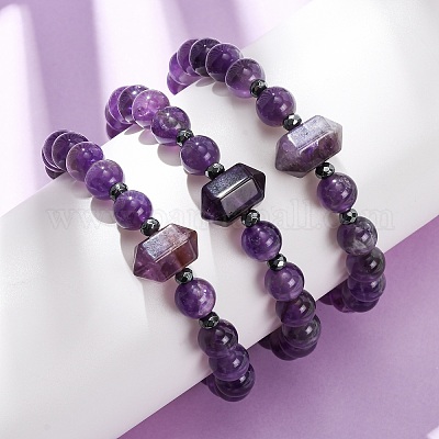 Эластичный браслет из бусин натурального аметиста для женщин BJEW-A145-01F-1