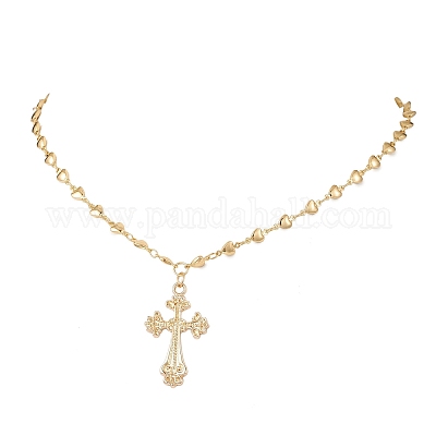 Женские ожерелья из латунной цепочки с подвеской в виде креста из сплава NJEW-JN05617-1