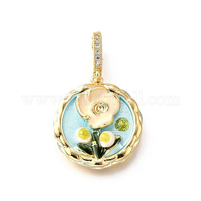 Латунные подвески с микропаве из кубического циркония и эмали KK-R222-09G-05-1