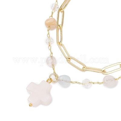 Многослойные браслеты из натуральных бусин морганита BJEW-JB12217-02-1