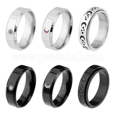 6 комплект из 6 колец из нержавеющей стали 304 и 201 в виде солнца RJEW-FI0001-09-1