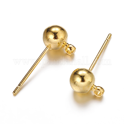 真鍮製丸玉スタッドピアスパーツ  カン付き  ゴールドカラー  15.2~15.7x5mm  穴：1mm  ピン：0.7mm&nbsp;KK-C227-01G-1