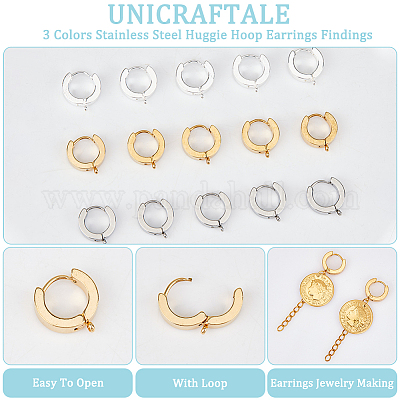 18 шт. 3 цвета 201 нержавеющая сталь серьги-кольца Huggie Hoop фурнитура STAS-UN0056-83-1