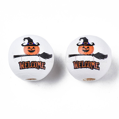 Бусины из натурального дерева с принтом на Хэллоуин WOOD-S057-085-1