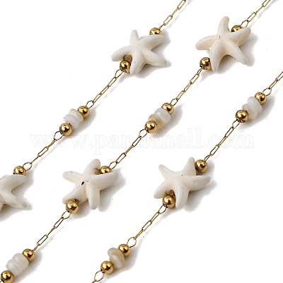 Цепи ручной работы из нержавеющей стали 304 с синтетическим бирюзовым узором в виде морской звезды CHS-L032-13G-03-1