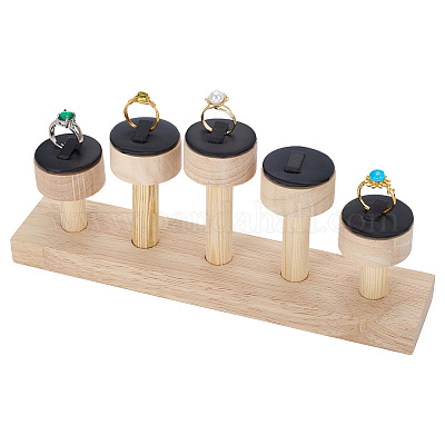 5-слотовый круглый многоярусный органайзер из искусственной кожи с деревянным основанием RDIS-WH0001-39B-1