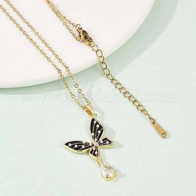 Бабочка латунный микропаве кубический цирконий кулон ожерелья для женщин NJEW-C076-03G-1
