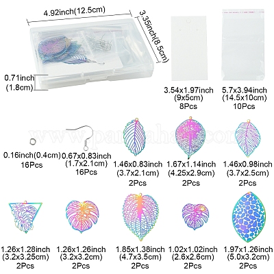 Наборы для изготовления украшений из нержавеющей стали в виде листа 201 с травленым металлом DIY-FS0007-45-1
