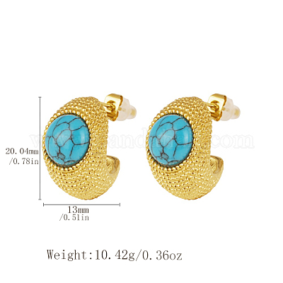 Серьги-гвоздики из нержавеющей стали с синтетической бирюзой в форме буквы С и овальной формы EL3741-1-1