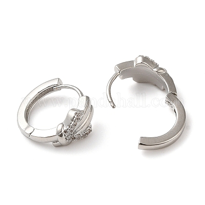 Серьги-кольца с кубическим цирконием в форме сердца EJEW-Z019-07P-1