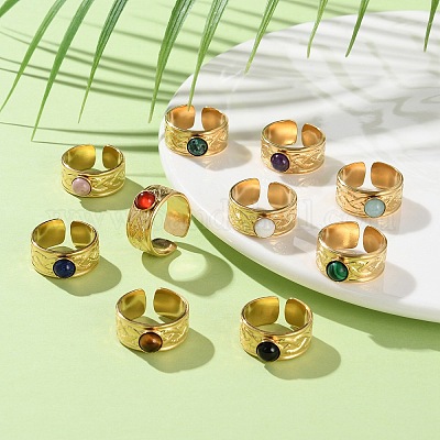 Круглые кольца на палец с натуральными и синтетическими камнями RJEW-Q004-06G-1