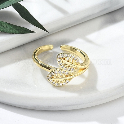 Кольца-манжеты для женщин с покрытием из латуни с микропаве из прозрачного кубического циркония RJEW-M028-73G-1