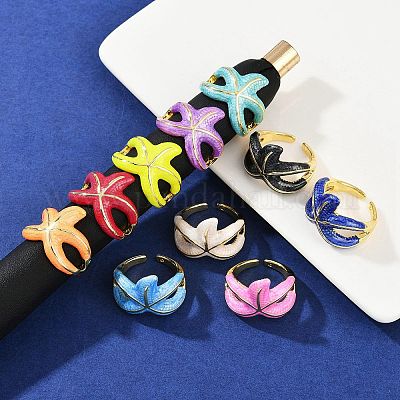 Латунные эмалевые регулируемые манжеты для женщин RJEW-G357-01K-1