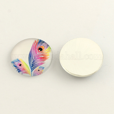 Кабошоны с полукруглым стеклянным куполом и узором из перьев GGLA-R026-12mm-26-1