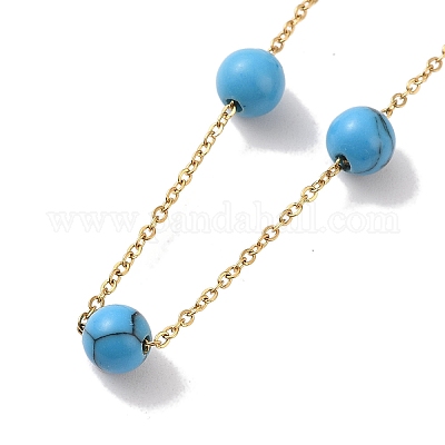 Колье из синтетических бирюзовых бусин BJEW-B078-02G-1