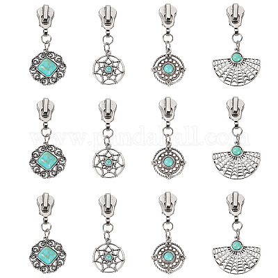 16 шт. 4 стиля сплава с синтетическими бирюзовыми застежками-молниями&nbsp;HJEW-TAC0098-1