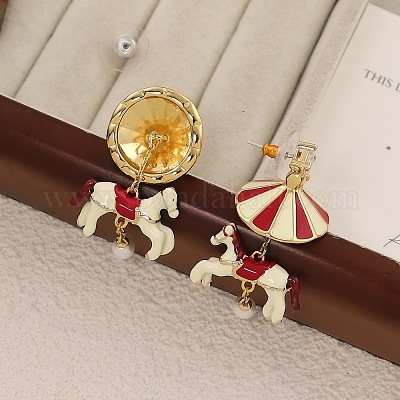 Серьги-гвоздики с подвесками из латуни и эмали в форме карусели FS-WGBCA8C-01-1