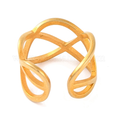 Ионное покрытие(ip) 304 нержавеющая сталь крест-накрест открытые манжеты палец кольца для женщин RJEW-S414-16B-G-1