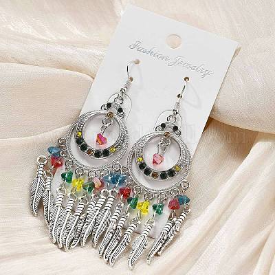 Кольцо и серьги-люстры из сплава перьев и стекла EJEW-G426-01AS-1