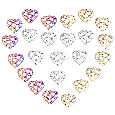Shop DICOSMETIC 24Pcs 3 Colors Heart Charms Stainless Steel Charms