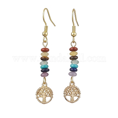 3 пара 3-х цветных серег с подвесками из натуральных и синтетических драгоценных камней в форме диска EJEW-JE05643-1