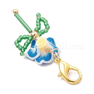 Подвеска из полимерной глины и стеклянных бусин «Плюмерия» HJEW-MZ00220-1