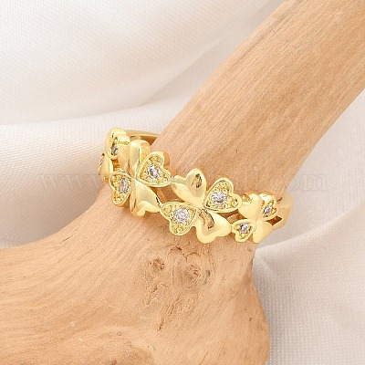 Кольца-манжеты из латуни с микро-паве и прозрачным циркониевым покрытием для женщин RJEW-M028-112G-1