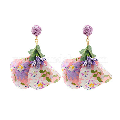 Серьги-гвоздики с подвесками в виде цветка из сплава ткани FS-WG4D67B-04-1