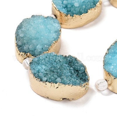 Позолоченные окрашенные овальные нити из натуральных кристаллов кварца G-F144-07-1