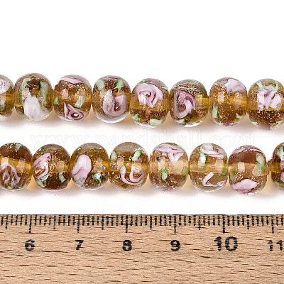 Нити бусин-рондель с внутренним цветком ручной работы в технике лэмпворк LAMP-T022-24C-1