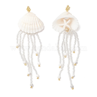 Большие подвески в виде медуз из натурального хаулита и синтетической бирюзы в виде морских звезд и стеклянных бусин PALLOY-MZ00870-01-1