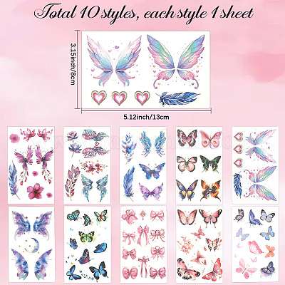 10 лист 10 цвета бабочка узор блестки боди-арт татуировки&nbsp;AJEW-SP0002-80-1